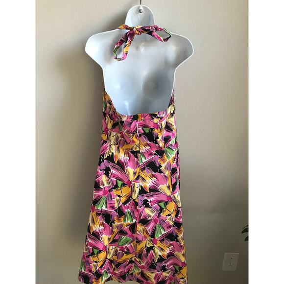 EUC Vintage Vicky Tiel floral Pink sundress size L backless Halter Multi-color - Picture 2 of 5